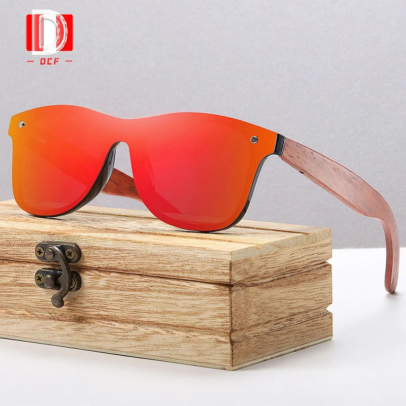

DCF Fashion Wood Sunglasses Red Blue Green Rimless Polarized Sun glasses For Men Women Simple Classic Frame Sunglasses UV400
