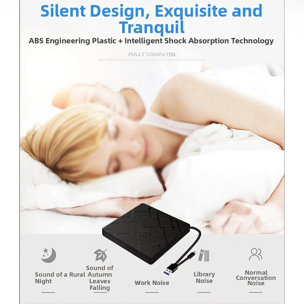 휴대용 DVD 버너 USB-C 및 USB 3.0 외부 고속 재생 외부 광학 드라이브 노트북 PC용 DVD/CD 버너