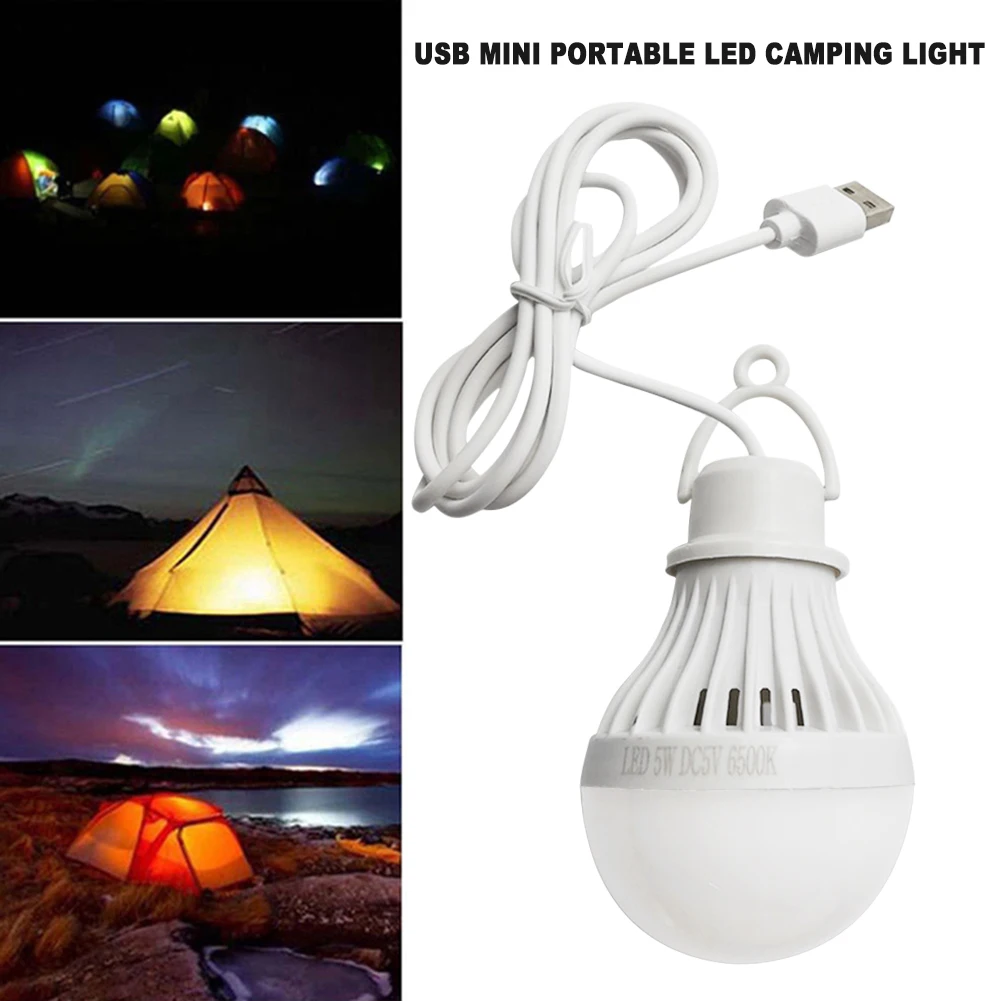USB Light Bulb LED Camping Light Bulb Portable Emergency Light Cord Tent Light for Tent Emergency Fishing Hiking Garden Barbecue