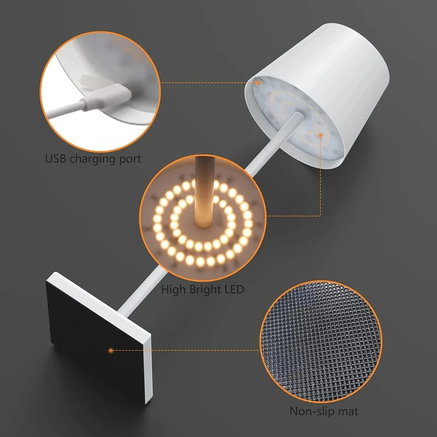 Lampada da tavolo ricaricabile Usb Cordless dell'hotel lampada da tavolo con interruttore tattile impermeabile Poldina per camer 6