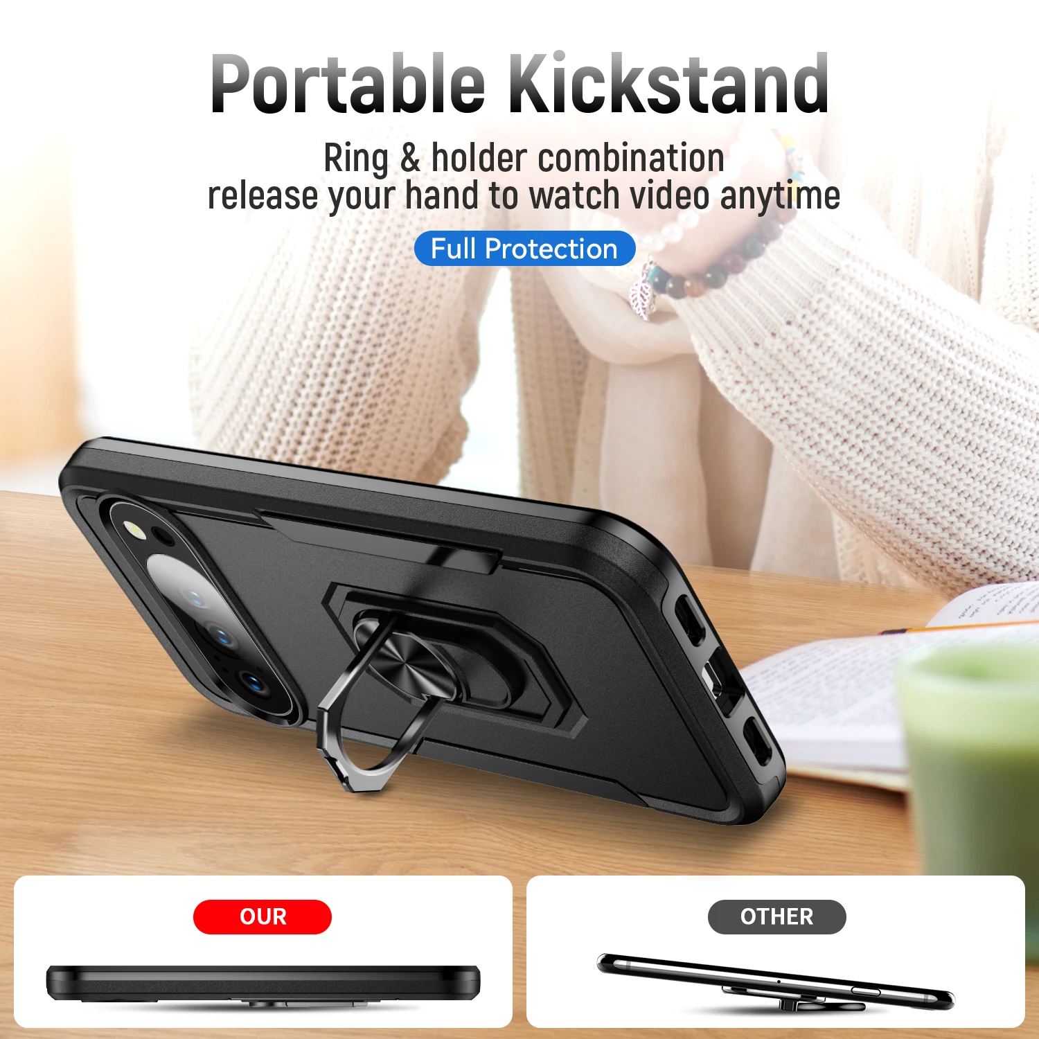 Car Magnetic Metal Ring Holder Armor Shockproof Case - Enhanced Protection Plastic Cover