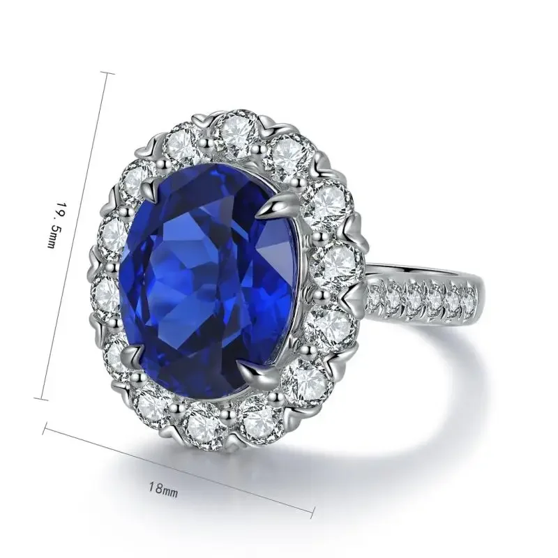 

RUIF 2024 New Royal Blue Lab Sapphire S925 Silver Rings Oval Shape 9.145ct Gemstone Weddingring for Women