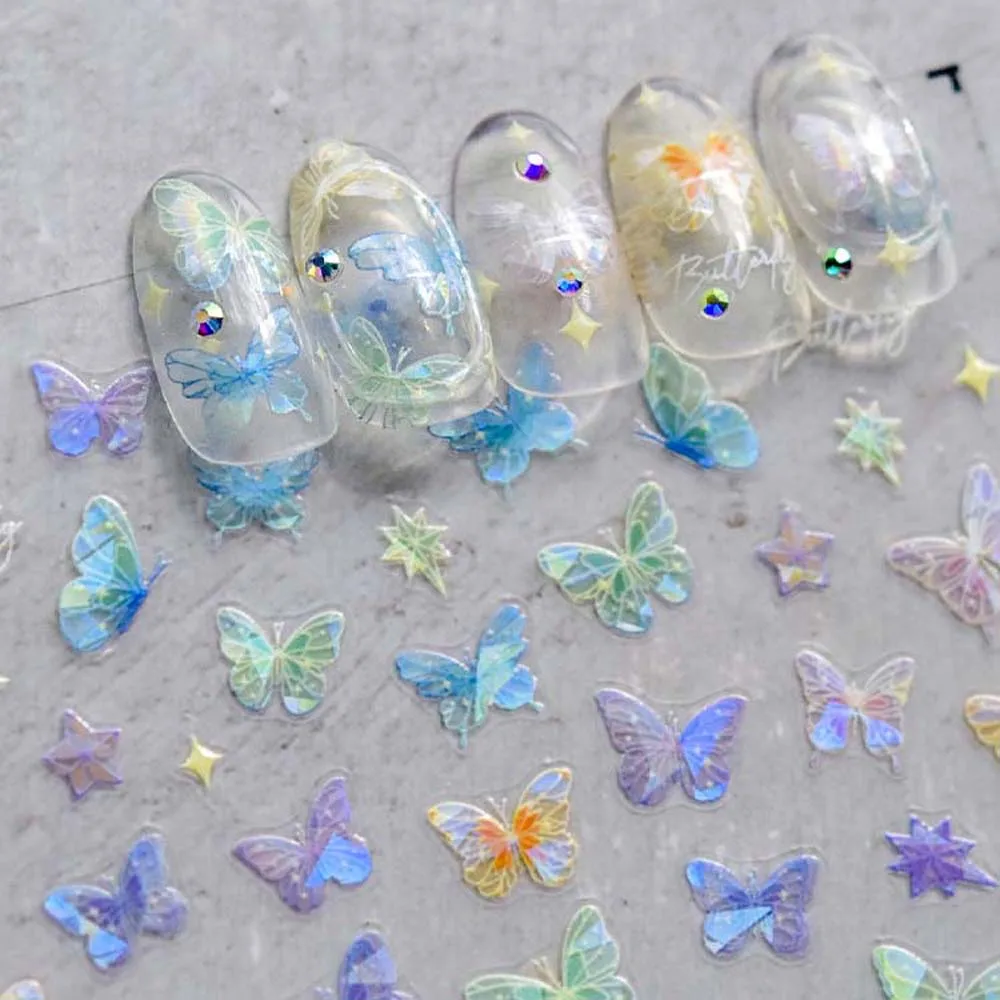 Fashion Phantom Butterfly Colorful Laser Butterfly Nail Stickers Nail Decorations Manicure Accessories Butterfly Nail Decals 3d nail sticker decals skull flowers design nail art decorations stickers slider manicure accessories nails decoraciones