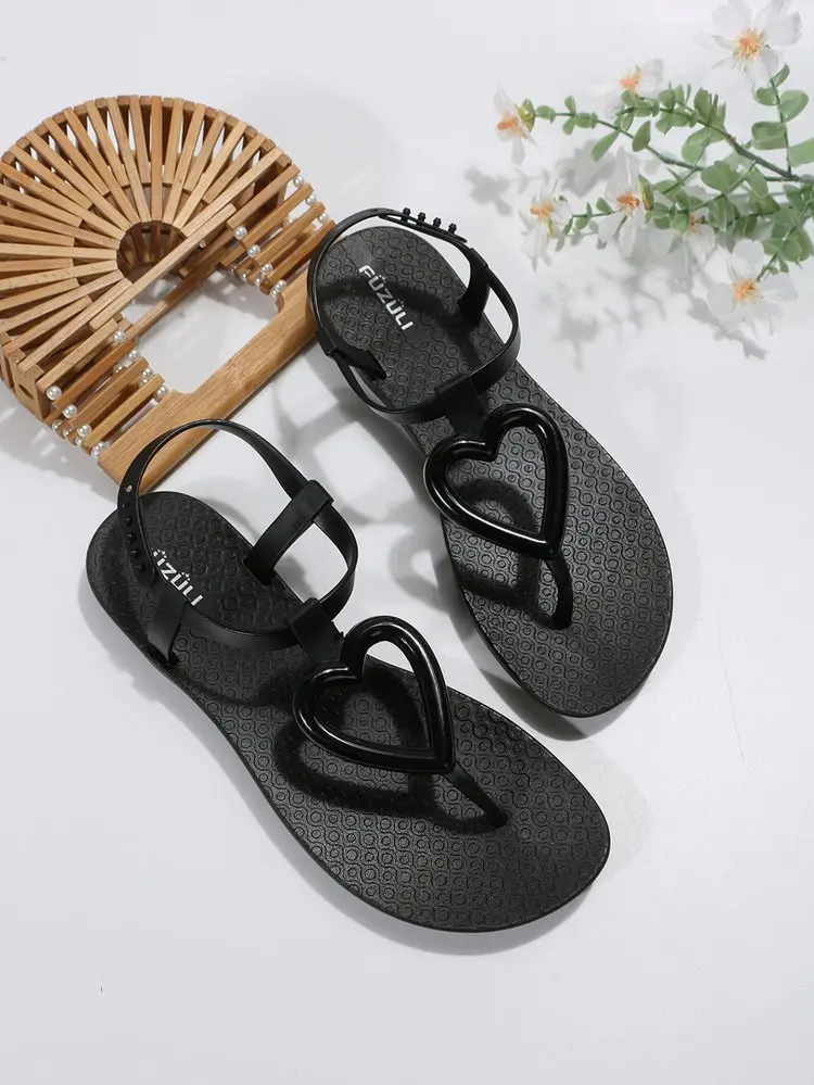 Women's Heart Design Flat Sandals Open Toe Summer Beach Shoes_voghion.com