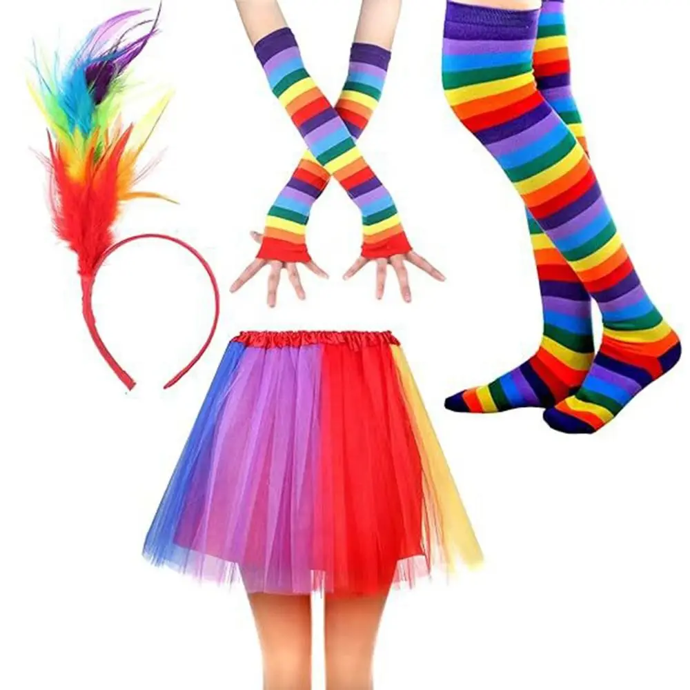 Colorful Rainbow Tutu Skirt Beautiful Pride Day Rainbow Striped Socks & Gloves Soft Durable Rainbow Costume Set Women Girls