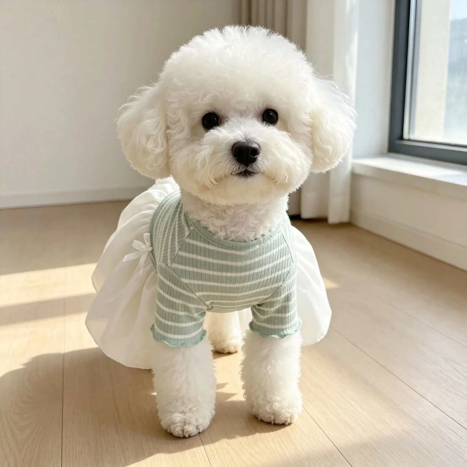 귀여운 줄무늬 리본 애완견 드레스 여름 봄 작은 개를 위한 달콤한 강아지 스커트 테디 비숑 프리즈 3가지 색상