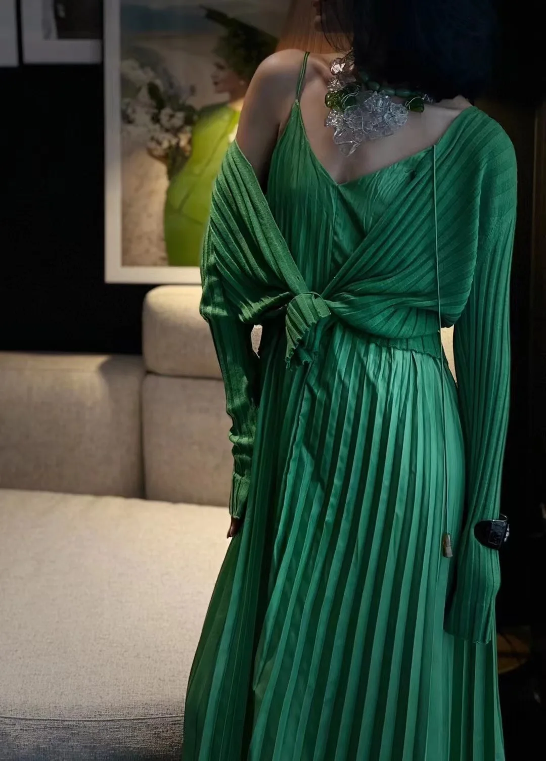 

2023 Spring/Summer Fashion New Women's Clothing Pleated V-neck Suspender Dress 0730