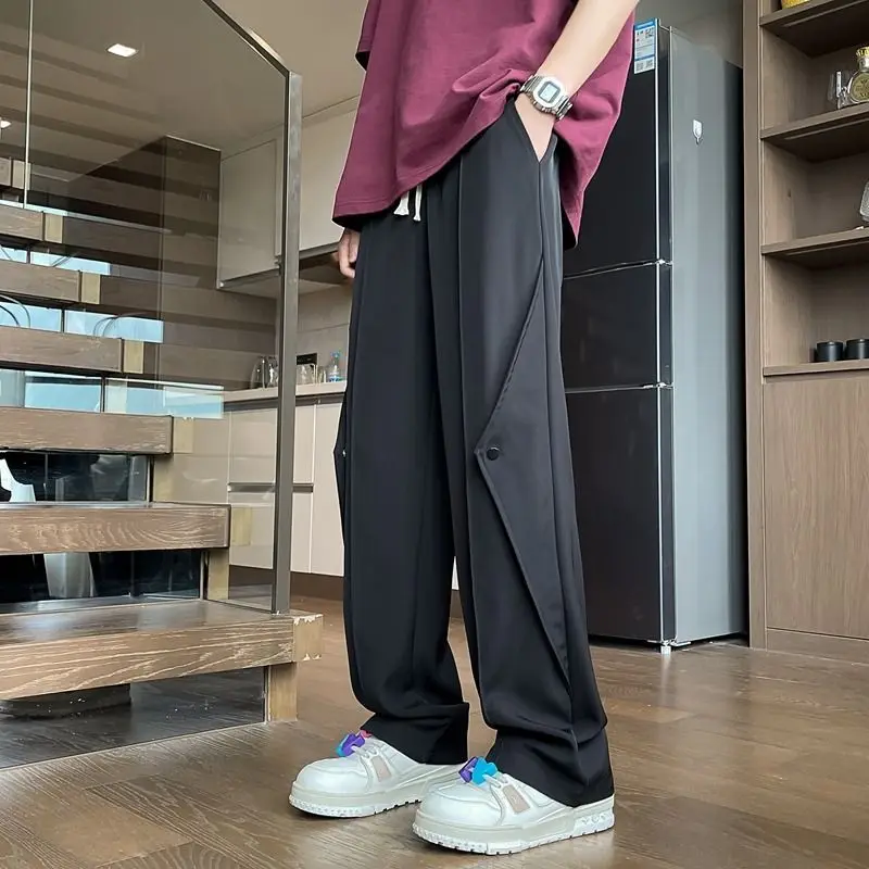 

2023 Autumn New Fashion Commuter Men's Clothing Splice Buttons Drawstring Simplicity Solid Color High Waist Straight Leg Pants