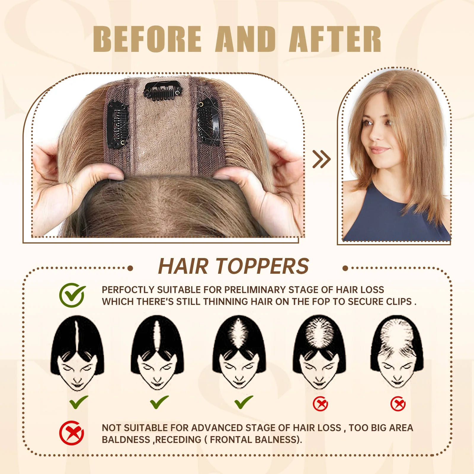 Human Hair Toppers, Human Hair Lace Closure, Human Hair Weave Bundles Blonde Mixed Brown Human Hair Topper Middle Part Straight Hairpieces Remy Human Hair Silk Top Base Extension Women
