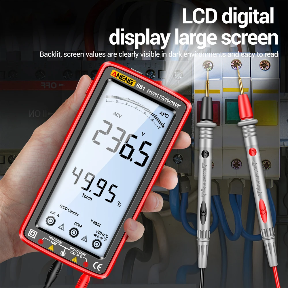 Smart LCD Digital Multimeter Rechargable 6000 Counts Non-contact AC/DC Voltage Tester Diode Current Resistance Capacitance Meter