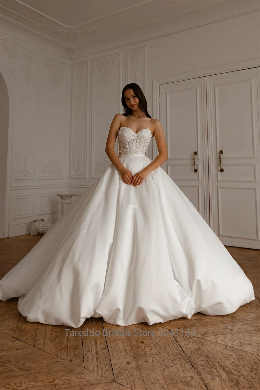 Customized Detachable Spaghetti Straps Wedding Dress 2 in 1 Lace Skirt Satin Ball Gown for Bride casamento Dress 2