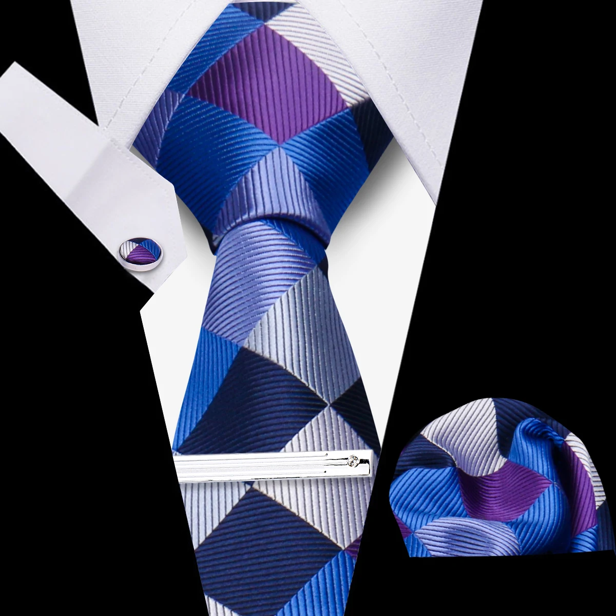 Fashion Ties For Men Elegant Bussiness Tie Handchief Cufflinks And Tieclip 4-Pcs Set Wedding Accessories Gifts For Men