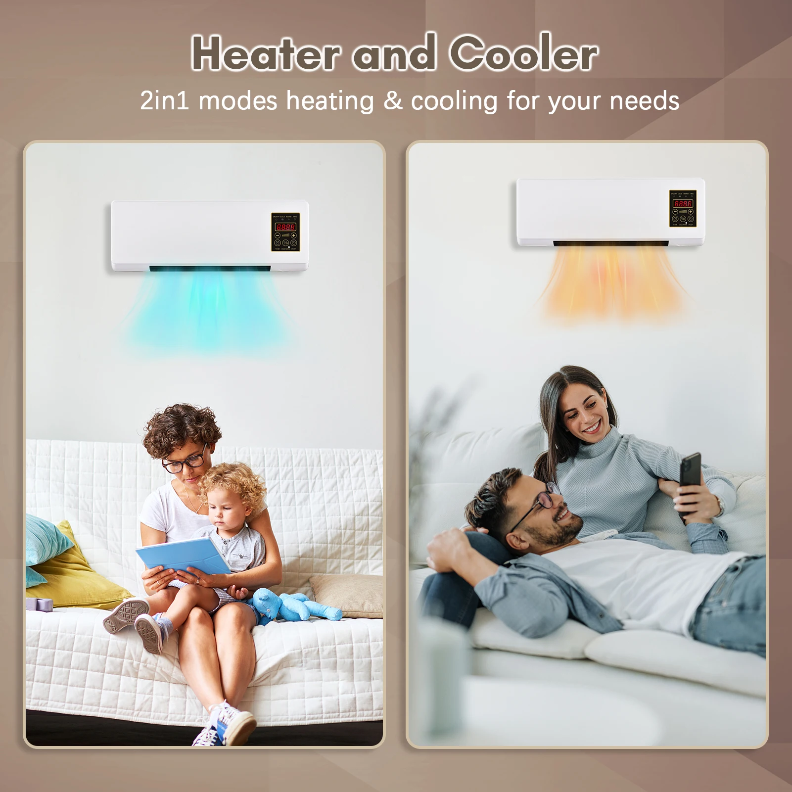 Electric Heater for Room 2in1 Air Conditioner Heater Combo Wall Mounted  Heating and Cooling with Timing Remote Controller - AliExpress