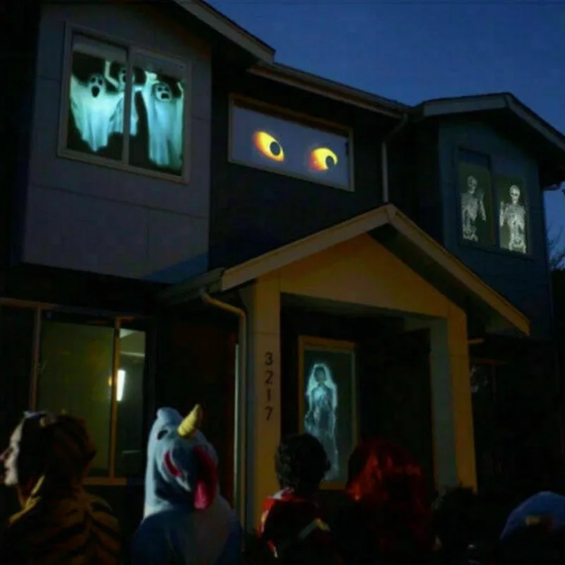 Projecteur LED Holographique Pour Fenêtre - 12 Films (6 Halloween, 6 Noël) Avec Trépied - Déco Fête