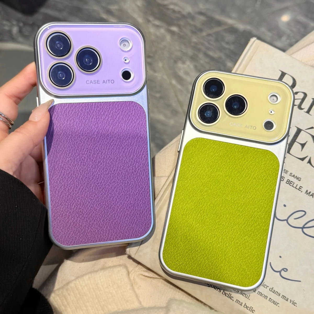Luxury Litchi Texture PU Leather Phone Case with Large Window and Shockproof Glass Lens Cover
