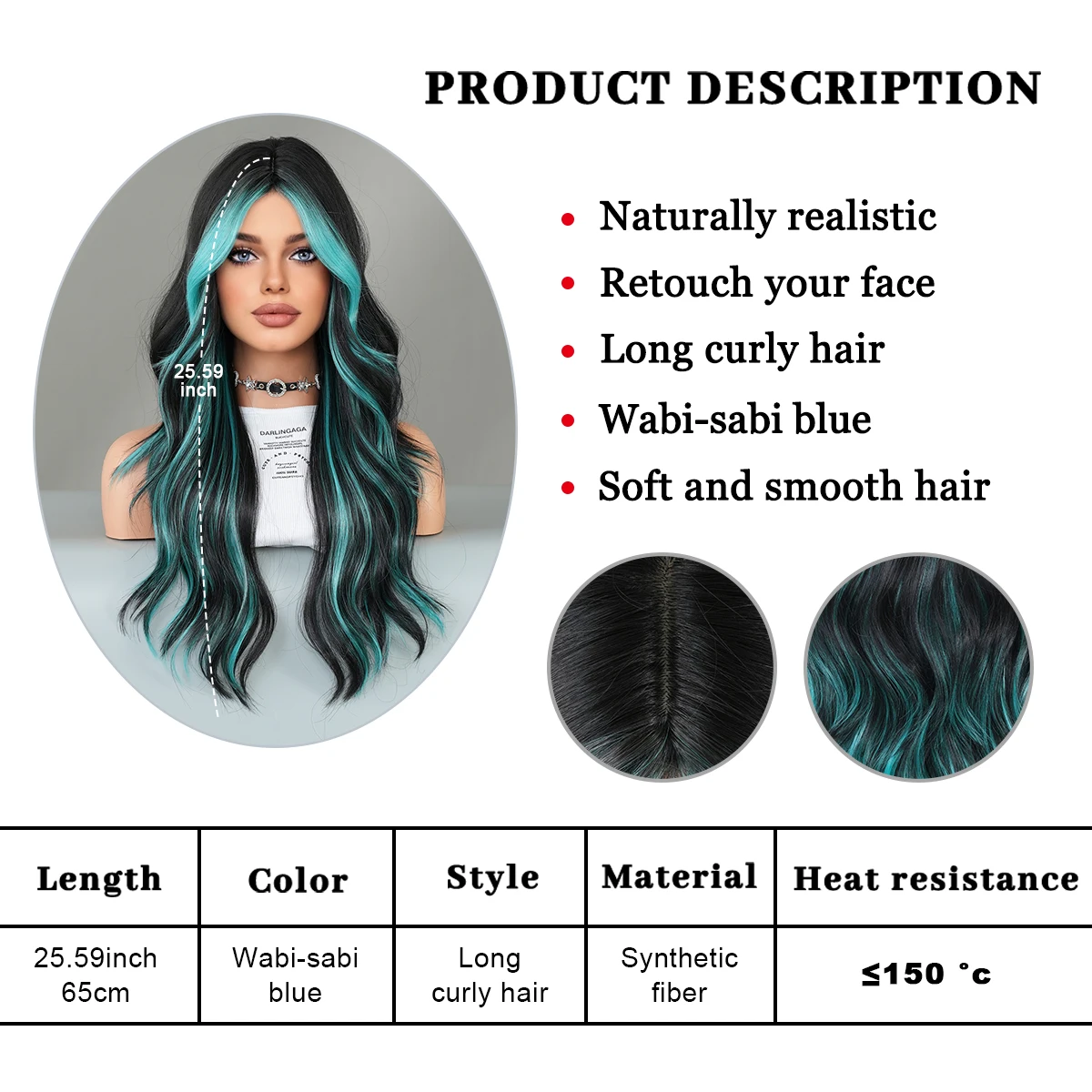 Synthetic Wig Layered Light Blue Wavy With Fluffy Bangs For Women Cosplay Highlight dyeing