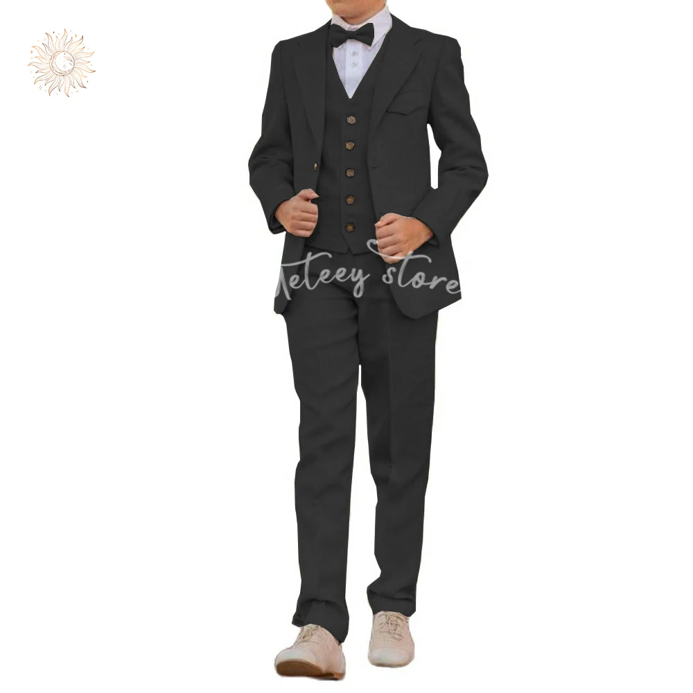 Tuxedo Boys Slim Fit 3 Piece Solid Color Suits Formal Wedding Groomsmen Prom