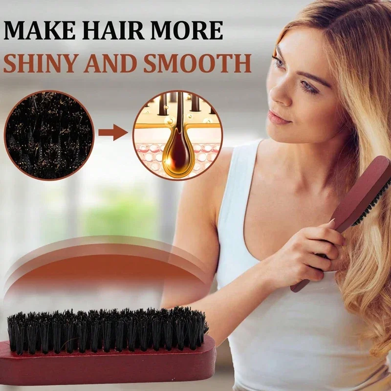Premium Bristle Hairbrush Set with Wooden Handle - Anti-Frizz & Scalp Massaging