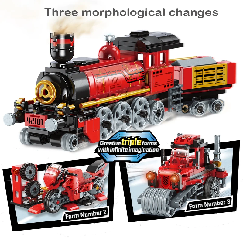 

3in1 High-Tech Creative City Train Building Blocks Motorcycle Road Roller Bricks DIY kid Transform Train Toys Children Gift