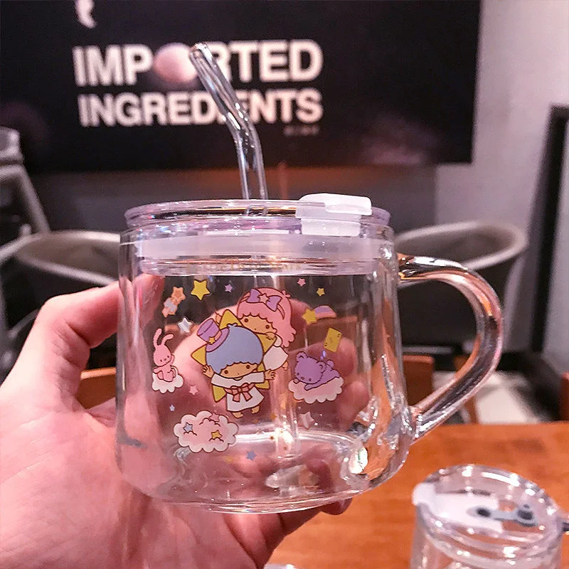 Sanrio Anime Hello Kitty Glass Straw Cup Milk Cup Cute Cartoon Coolommy  Melody Beverage Juice with Lid Drink Cup Ins Style - AliExpress