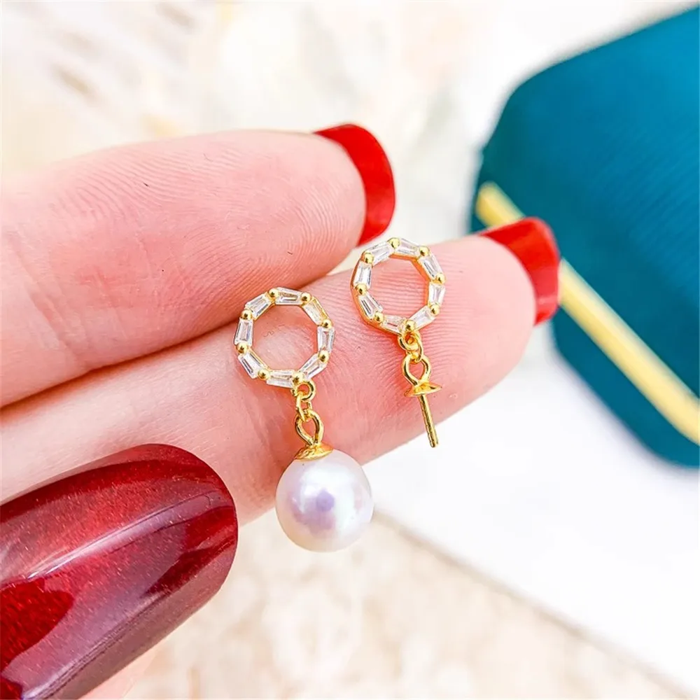 

DIY Pearl Accessories S925 Sterling Silver Earrings Empty Fashion Silver Earrings Fit 7-12mm Circle E353