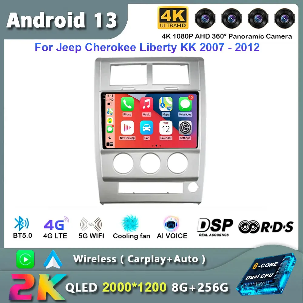 

For JEEP CHEROKEE LIBERTY KK 2007 - 2012 Android 14 Car Radio Multimedia Video Player GPS Navigation 4G LTE