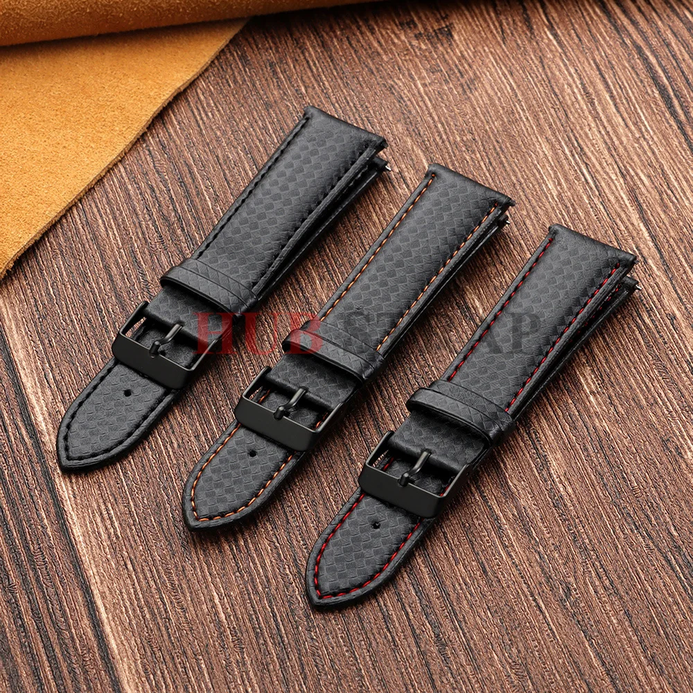 Carbon Fiber Leather Watch Band with Quick Release - Premium 20mm/22mm Strap
