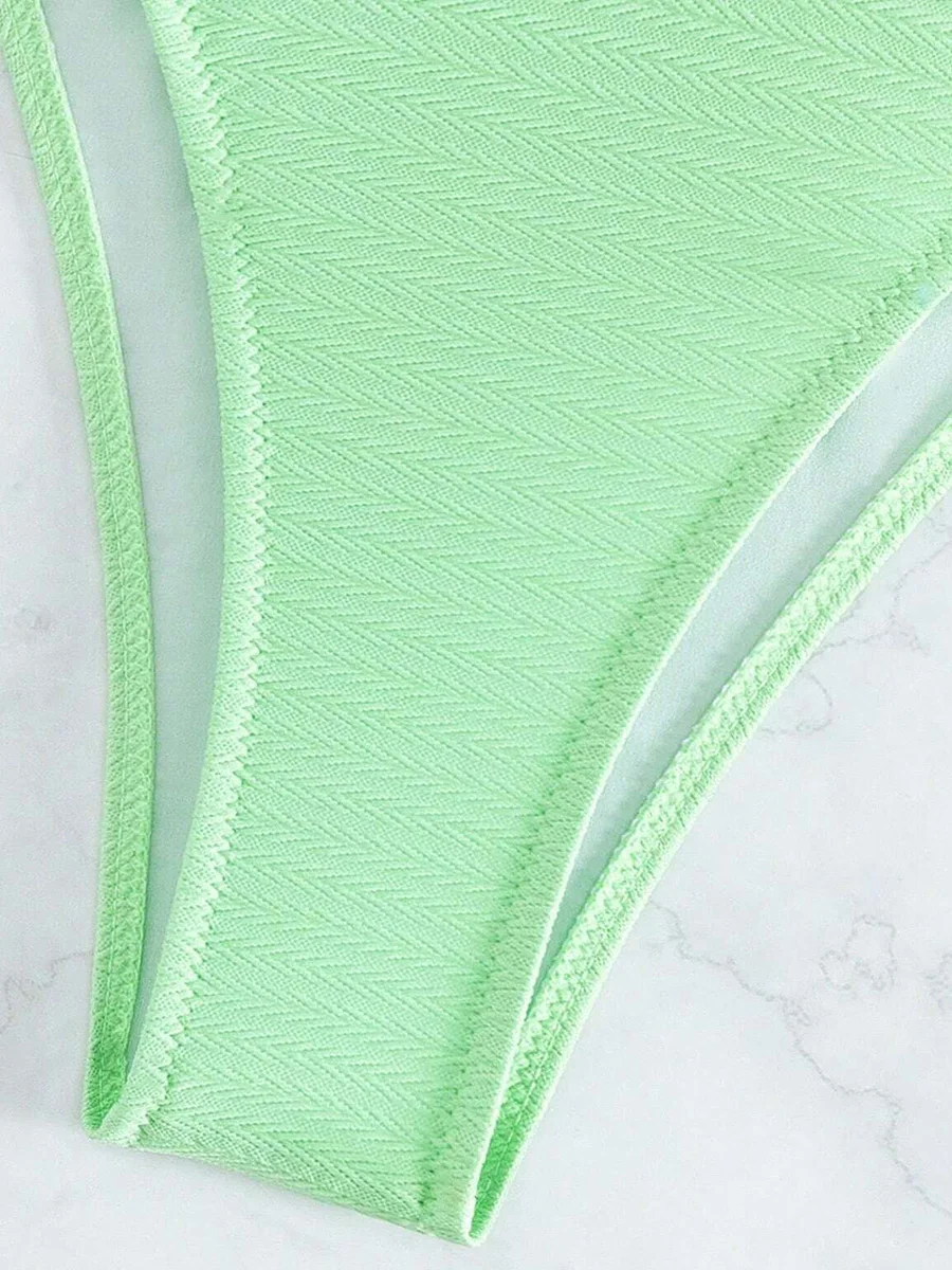 Ribbed Halter Pearls Bikini Women Bandeau Bikinis Swimwear Female Swimsuit Two-pieces Bikini Set Bathing Suit Swim Beach Wear