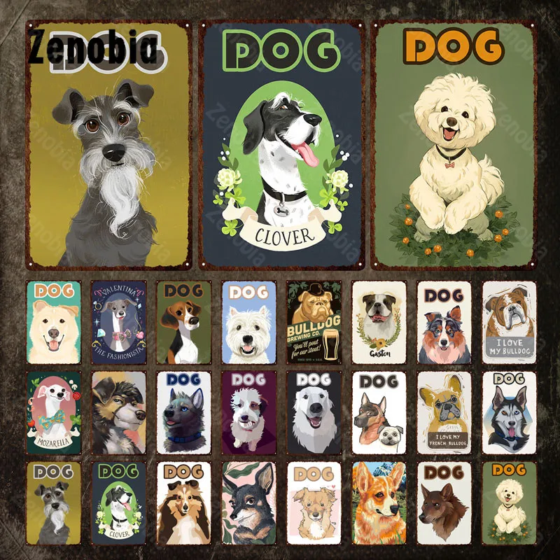 

Dogs Tin Sign Cute Dogs of Different Breeds Metal Sign Animals Metal Poster Decorative Tin Plate Vintage Plaque for Home Decor
