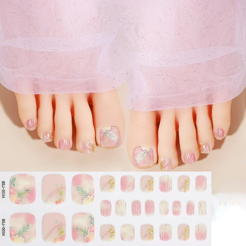 Toe Gel Nail Sticker Hardens For UV Lamp Curing Gel Stickers Waterproof Korean Full Cover Waterproof Polish Wraps Foot Strips 5