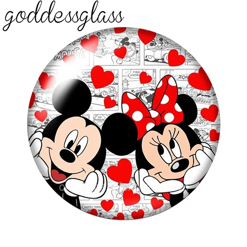 Disney Mickey and Minnie Love Cartoon 12mm/18mm/20mm/25mm Round photo glass cabochon flat back Making findings for bracelets