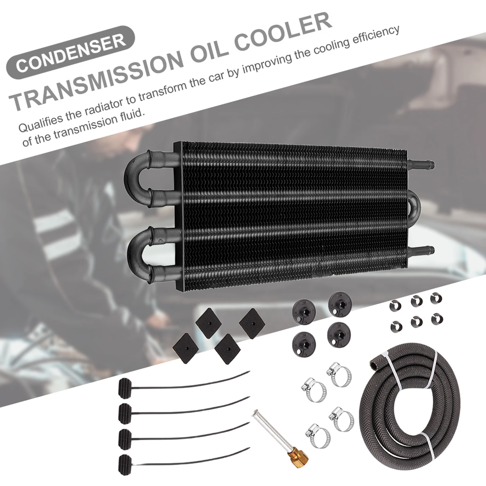 Universal 4-Row Transmission Oil Cooler Kit – Aluminum Alloy Radiator with Hose & Mounting Hardware | Engine & Transmission Cooling Upgrade 4