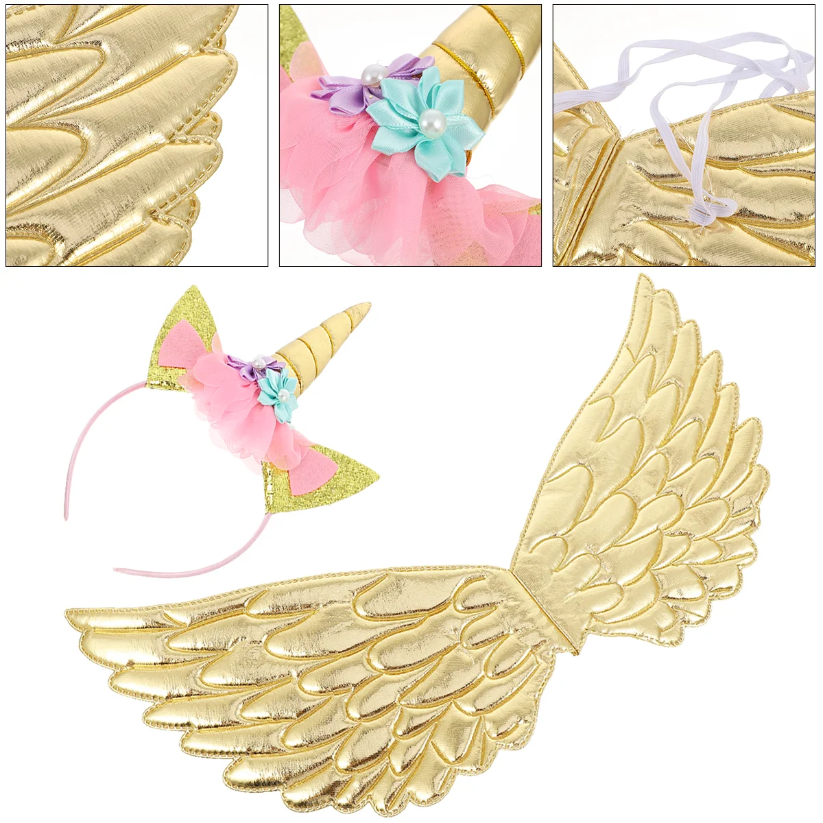 

Unicorn Headband Wings Cosplay Dress Up Party Costume Kids Performance Angel Baby Clothes