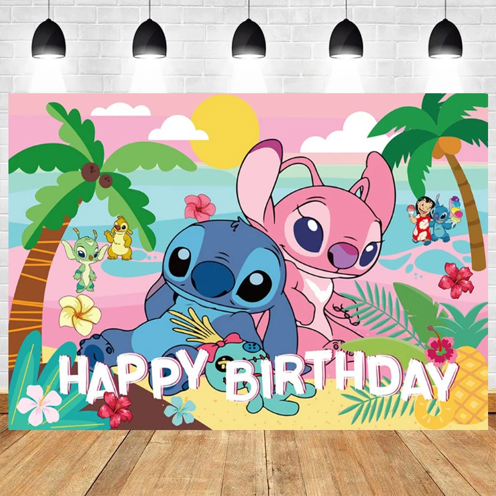 Disney Cartoon rosa Stich Geburtstags feier dekorative Einweg geschirr Set Hintergrund Ballon Baby Dusche Geschenk