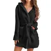 Hiver femmes Robe de bain moelleux en peluche pyjamas dames Sexy à capuche Robe de couleur unie chaud peignoir femme vêtements de détente