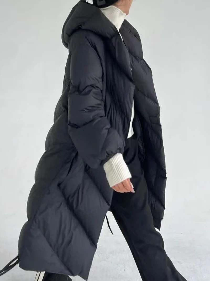 

5 Colors Down Jacket for Women Hooded Zipper Long Sleeve Female Fashion Mid-Length Coat