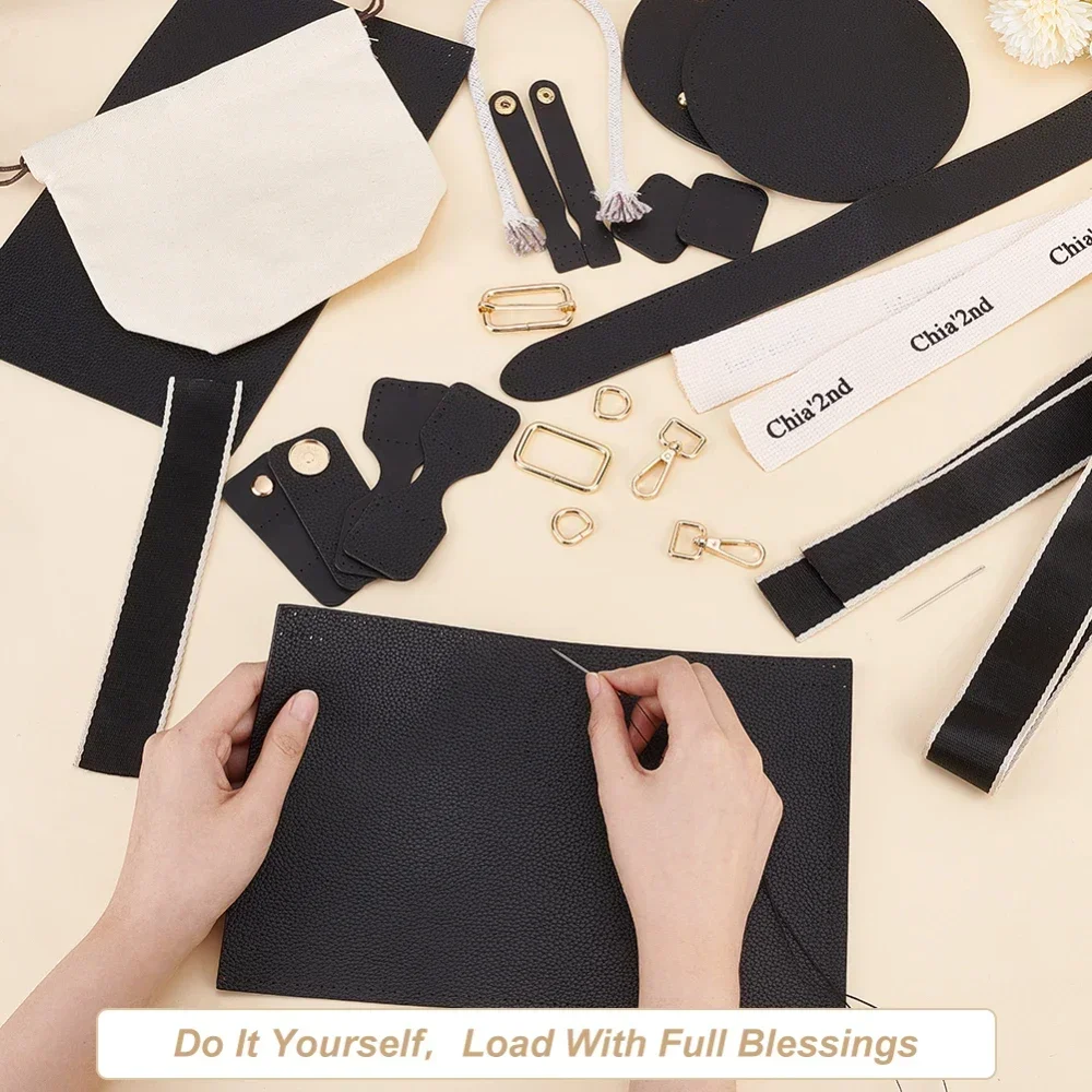 DIY PU Leather Bag Making Kit for Women, Handbags Sewing Kit for Adult DIY Bucket Bag Making with Lined Pockets Purse