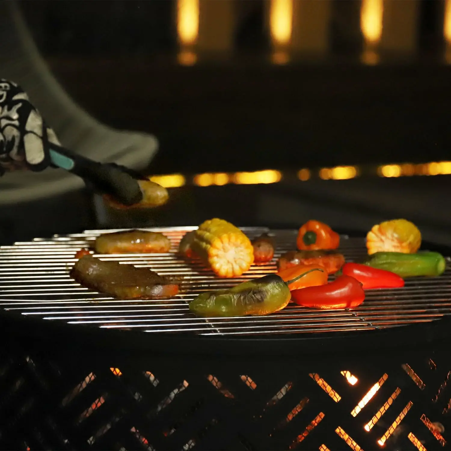 26" Wood Burning Fire Pits with Grill & Lid, Fire Pit Table for Outside with Waterproof Cover & Fire Poker, Outdoor Firepit