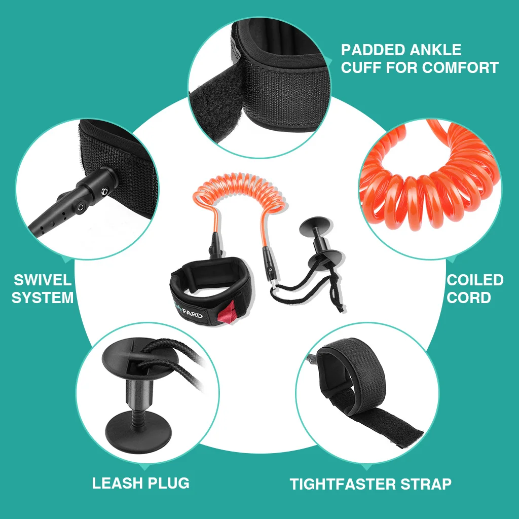 Professional Leash with Wrist Strap Surf Leash 5 Foot Coiled Surf Surfing Safety Gear Accessories