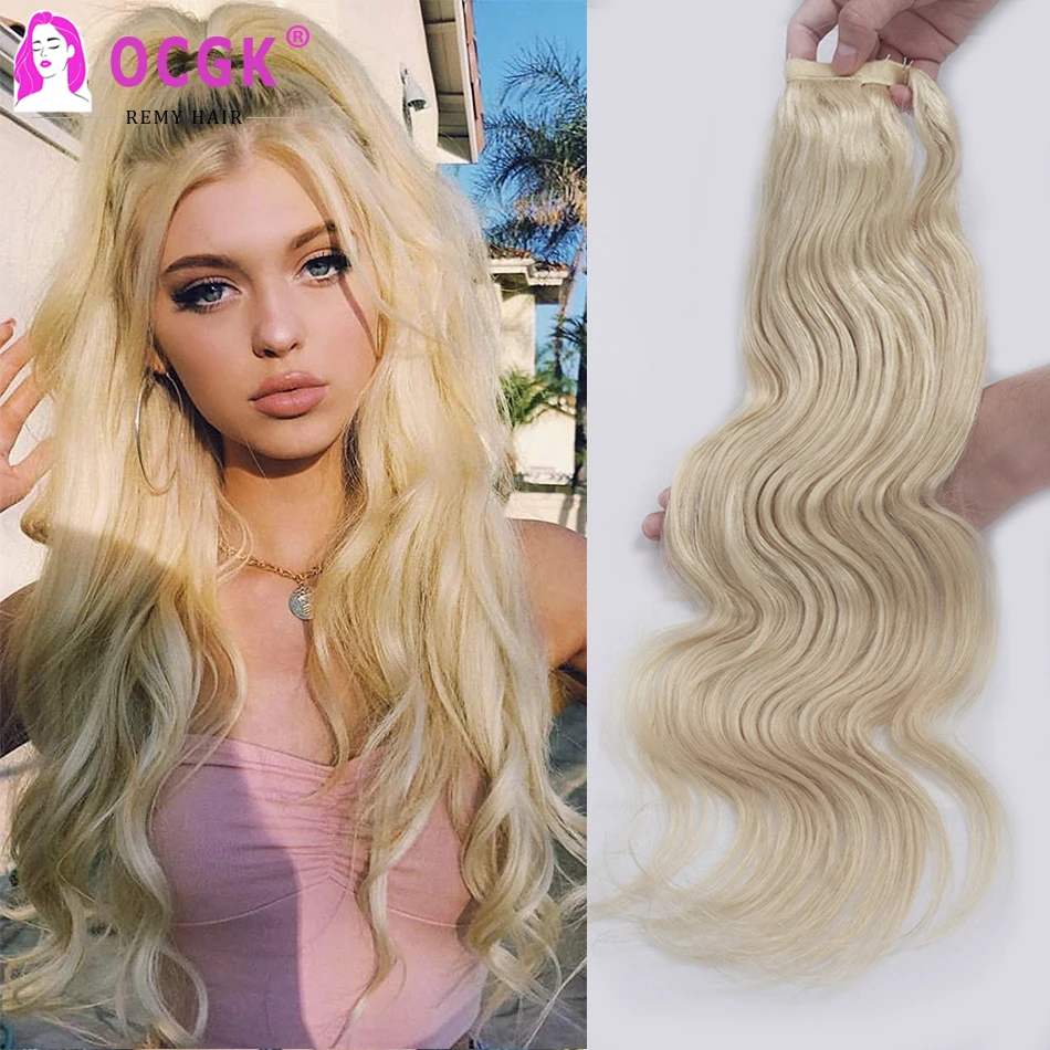 

Wrap Around Ponytail Human Hair Body Wave Brazilian Natural Remy Hair Golden Blonde Hair Extensions For Women Wavy Ponytail