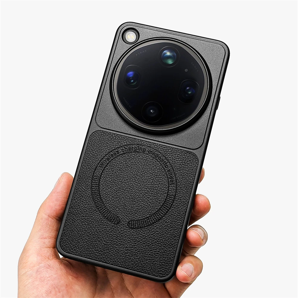 Luxury Litchi Texture PU Leather Magnetic Slim Case - Ultra Thin Wireless Charging Hard Cover
