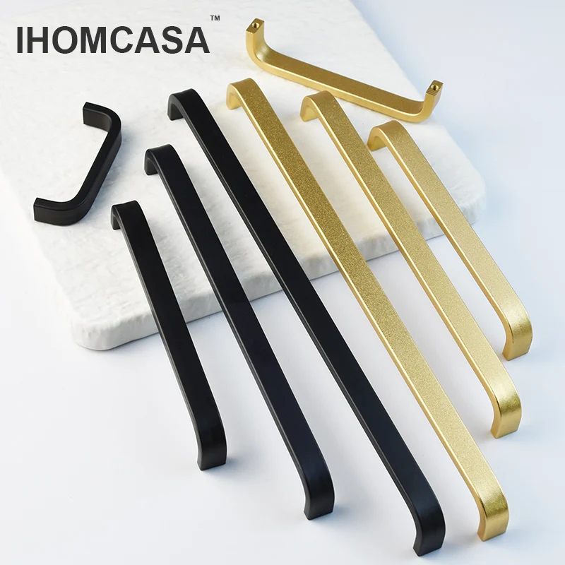 ทอง/สีดําตู้เสื้อผ้าเฟอร์นิเจอร์ห้องครัวจับสําหรับตู้ตู้เสื้อผ้าลูกบิดประตูลิ้นชักตู้ดึง Handle อลูมิเนียม 1