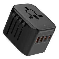 Universal 20W GaN Fast Charger with Dual USB - C & USB - A Ports, Multi - Plug International Adapter - Universal Plug (Black)