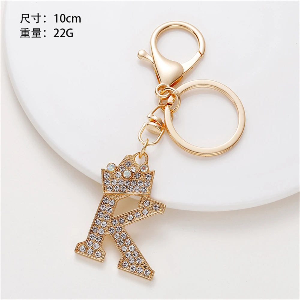 S9cc3662bbcee414e8181465ae29734a1o Luxury Crown 26 Letter Metal Keyring Fashion Rhinestone Initial Keychain Bag Pendant Charms DIY Accessories Birthday Gifts Mallzona