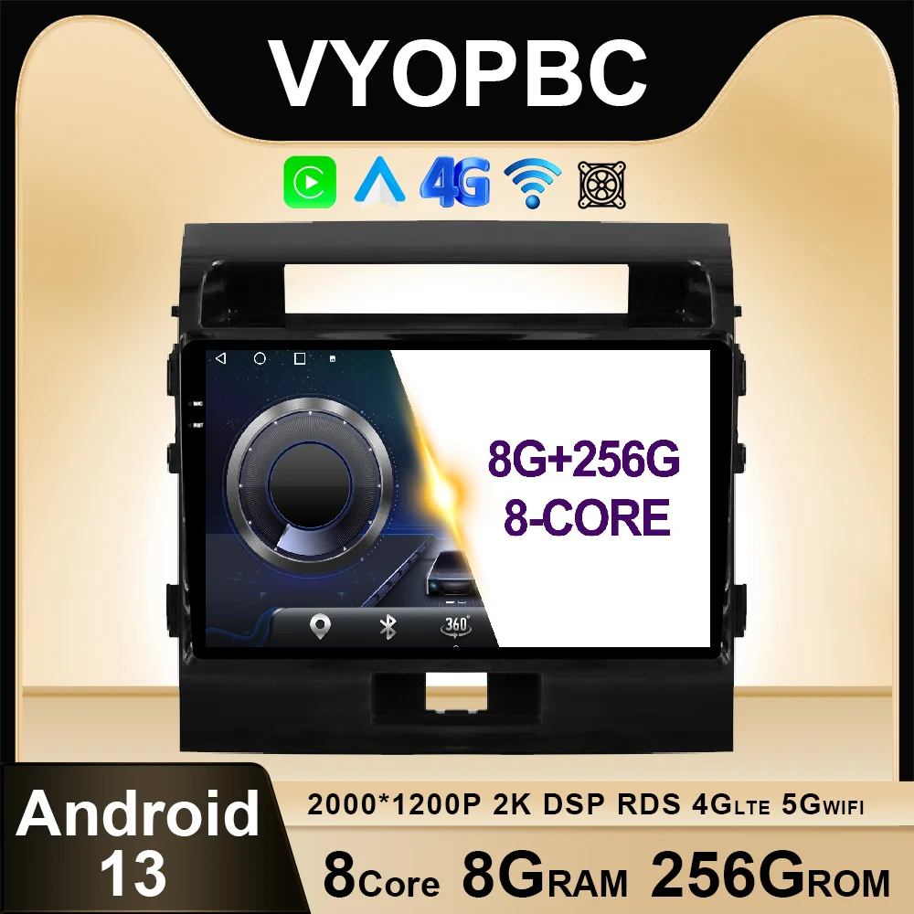 

Автомобильный радиоприемник 10,1 дюйма, Android 13, для Toyota Land Cruiser 200, 11, 2007-2015, видео, мультимедиа, навигация GPS, 2din, BT, ADAS, 4G, LTE