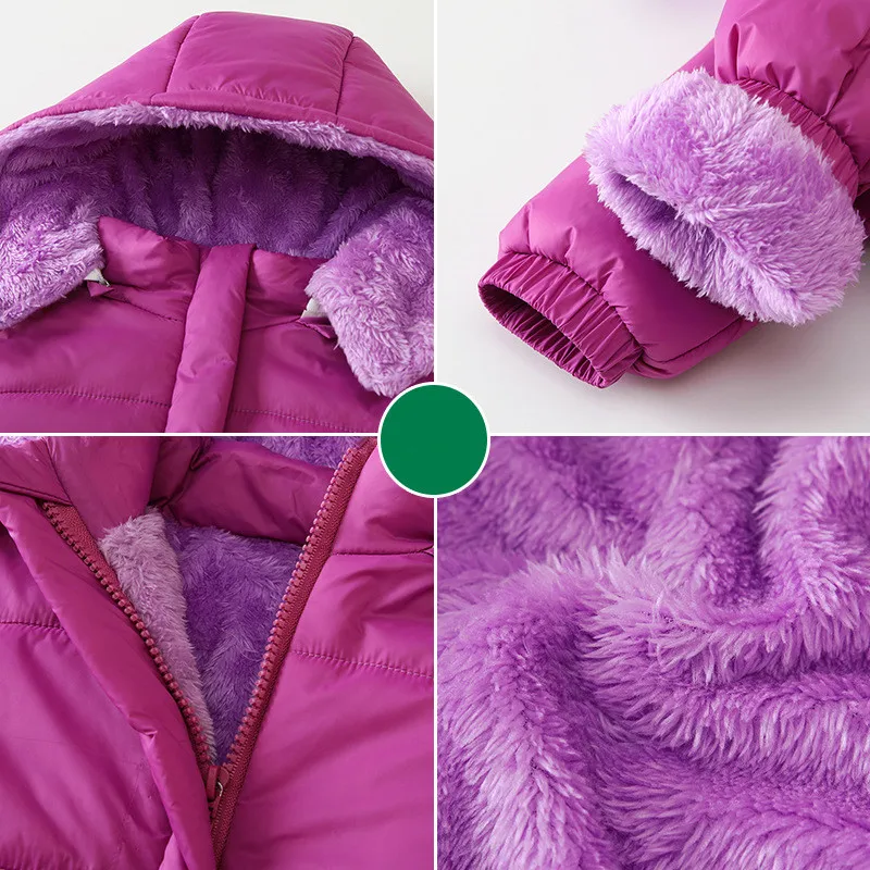 Autumn Winter Solid Color Baby Girl Hooded Coat Thickened Jumpsuit with Zipper Newborn Warm Rompers Boutique Clothing