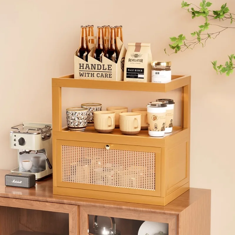 Bamboo Double Layer Side Table Multifunctional Storage Cabinet for Living Room Kitchen Bedroom Compact Makeup Organizer Rack