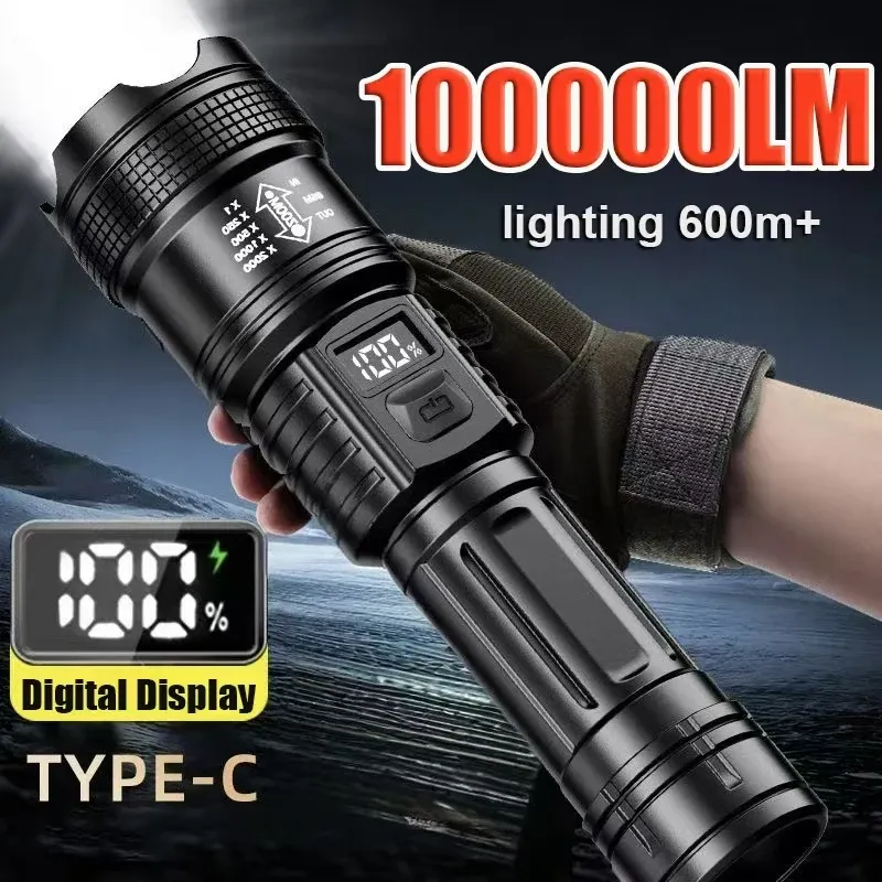 10000LM High Power Led Flashlight Rechargeable Long Range Zoom Tactical Torch Light Outdoor Emergency Camping Fishing Lantern