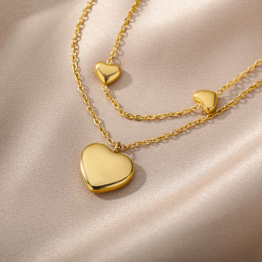 Multilayer Heart Necklaces For Women Stainless Steel Gold Plated