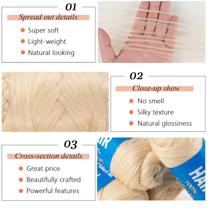 15m Long Soft African Brazilian Wool Eco-Friendly Synthetic Hair Extensions for Braiding Hair Pre stretched, Ideal for Women's 5